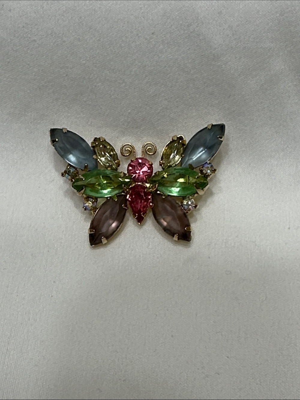 Multicolor Butterfly Crystal Brooch - Pink & Green Accent